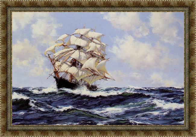 Framed Montague Dawson swinging along painting