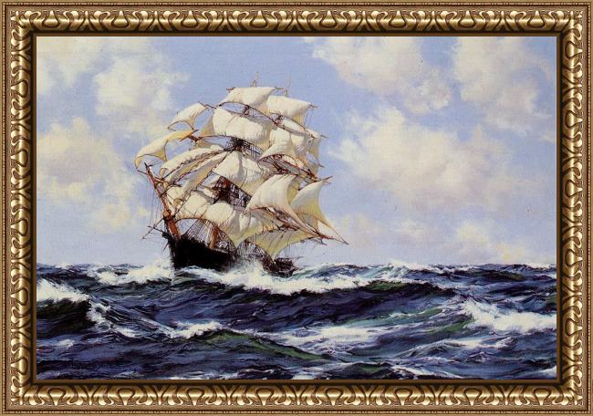 Framed Montague Dawson swinging along painting