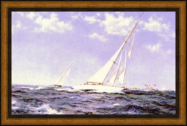 Framed Montague Dawson the americas cup race painting