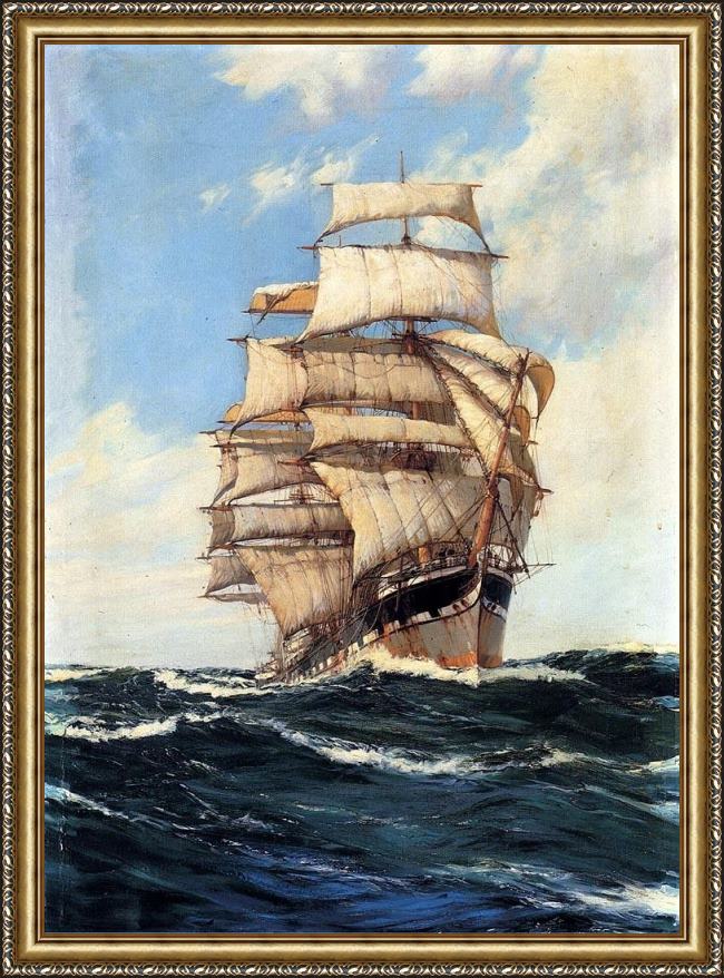 Framed Montague Dawson the clan mcfarlane on high seas painting