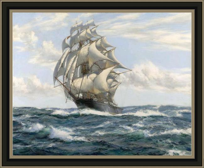 Framed Montague Dawson the flying fish painting