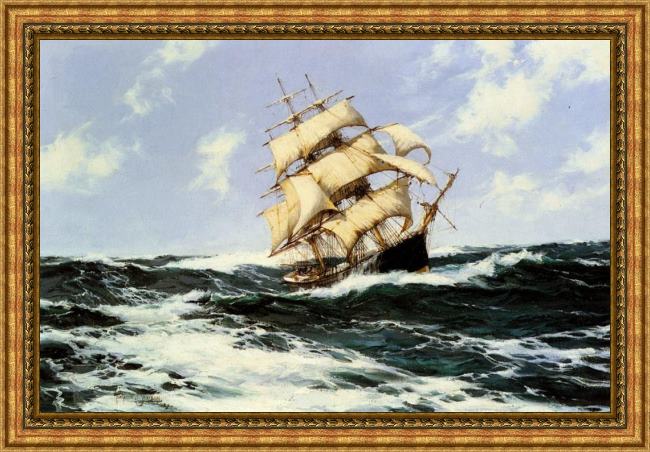 Framed Montague Dawson the pacific combers on the open seas painting