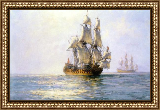 Framed Montague Dawson the royal charles on sunlit waters painting