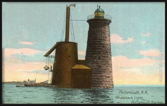 Framed Norman Parkinson whaleback lighthouse, portsmouth, new hampshire painting