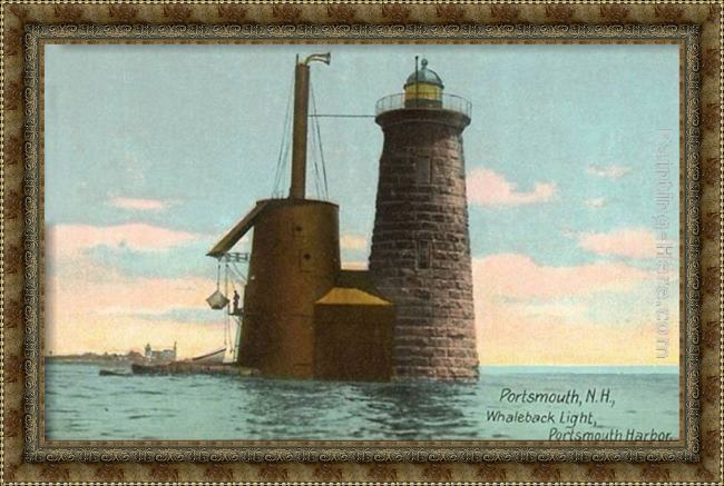 Framed Norman Parkinson whaleback lighthouse, portsmouth, new hampshire painting