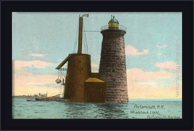 Framed Norman Parkinson whaleback lighthouse, portsmouth, new hampshire painting