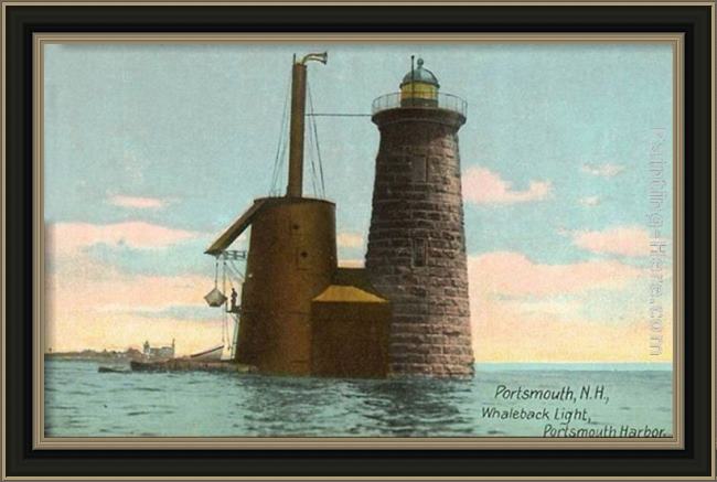 Framed Norman Parkinson whaleback lighthouse, portsmouth, new hampshire painting