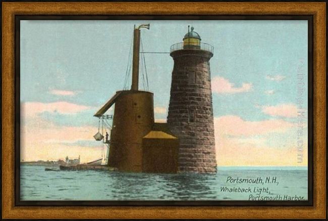 Framed Norman Parkinson whaleback lighthouse, portsmouth, new hampshire painting