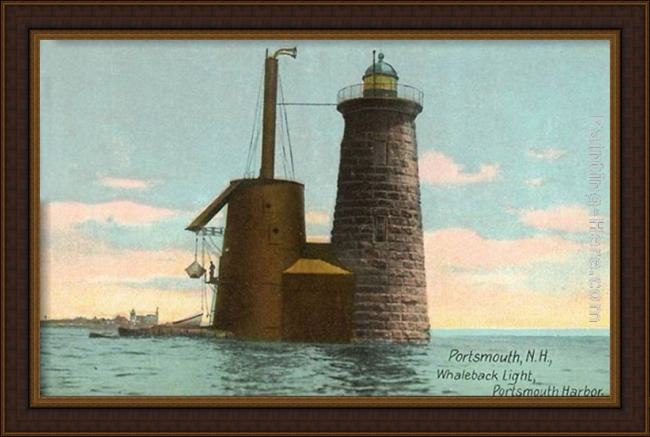 Framed Norman Parkinson whaleback lighthouse, portsmouth, new hampshire painting
