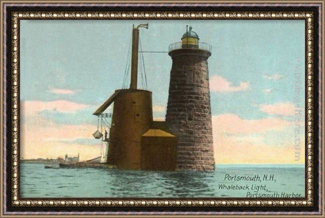 Framed Norman Parkinson whaleback lighthouse, portsmouth, new hampshire painting