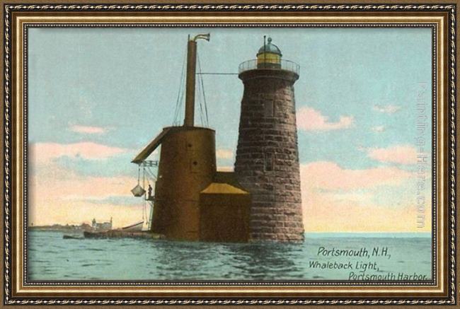 Framed Norman Parkinson whaleback lighthouse, portsmouth, new hampshire painting