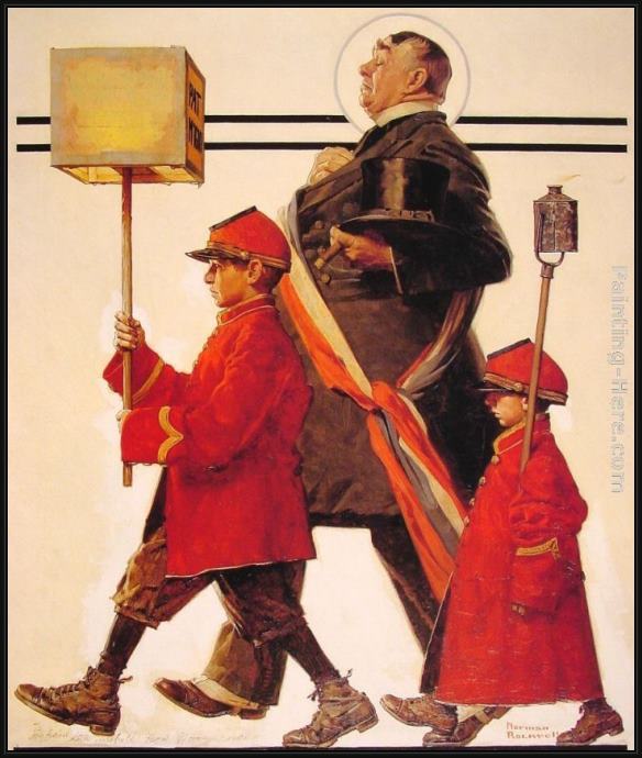 Framed Norman Rockwell parade painting