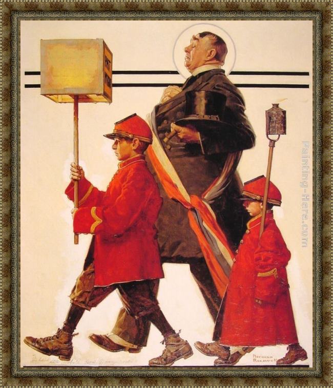 Framed Norman Rockwell parade painting