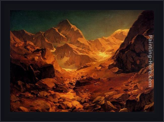 Framed Oswald Achenbach a mountainous landscape painting