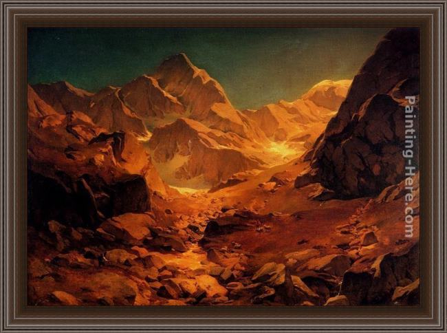 Framed Oswald Achenbach a mountainous landscape painting