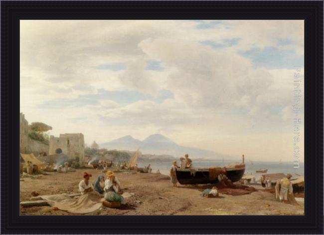 Framed Oswald Achenbach fishermen on the amalfi coast painting