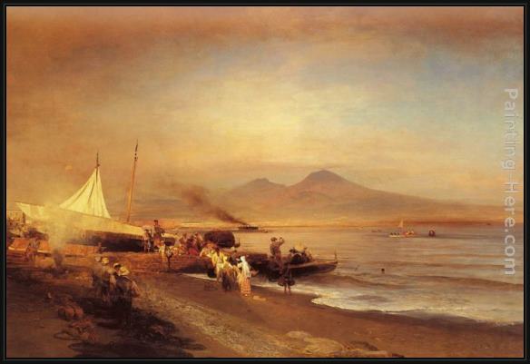 Framed Oswald Achenbach the bay of naples painting