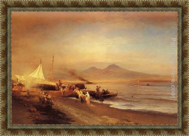 Framed Oswald Achenbach the bay of naples painting