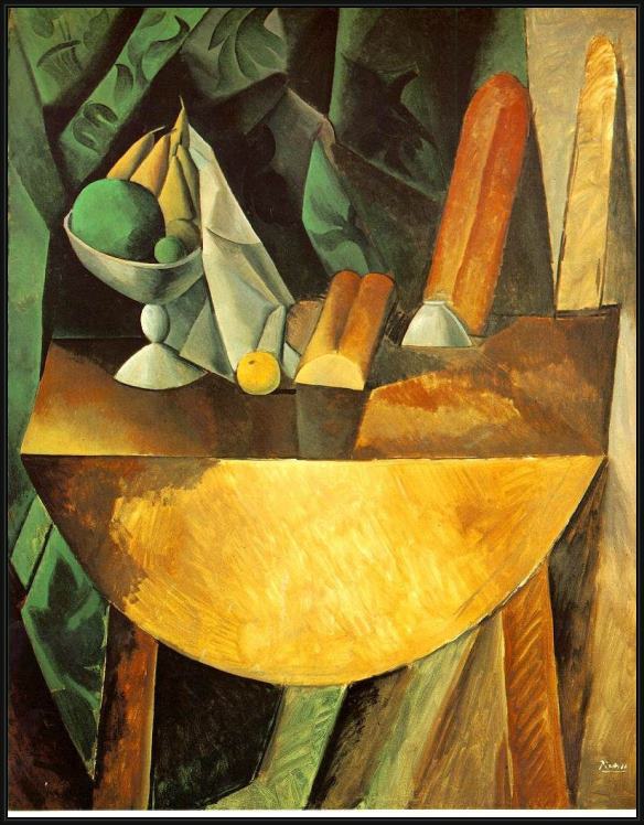 Framed Pablo Picasso bread and fruit dish on a table painting