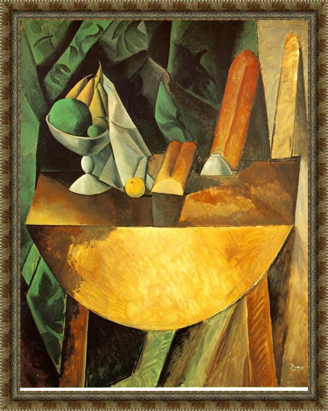 Framed Pablo Picasso bread and fruit dish on a table painting