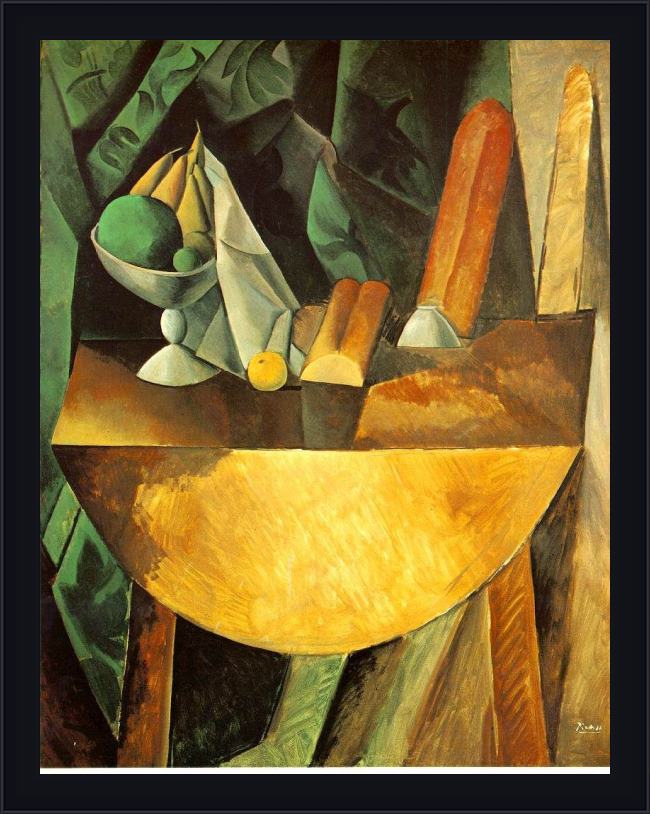 Framed Pablo Picasso bread and fruit dish on a table painting