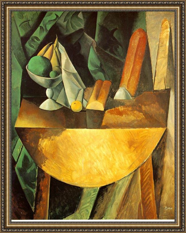 Framed Pablo Picasso bread and fruit dish on a table painting