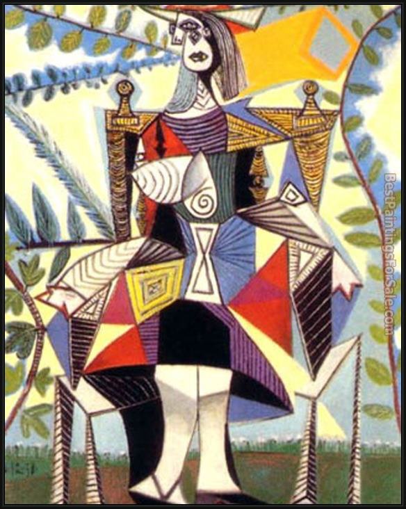 Framed Pablo Picasso femme assise dans un jardin painting