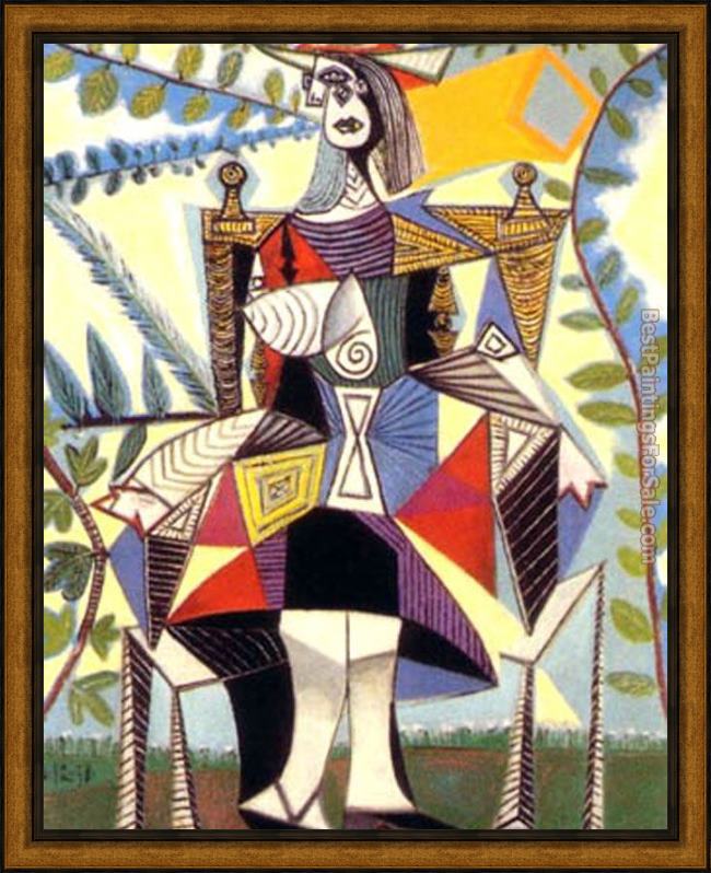 Framed Pablo Picasso femme assise dans un jardin painting