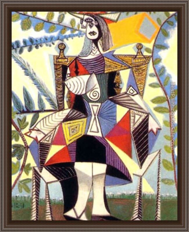 Framed Pablo Picasso femme assise dans un jardin painting