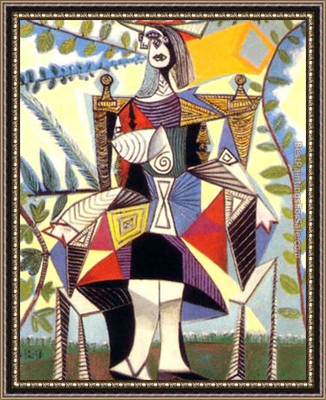 Framed Pablo Picasso femme assise dans un jardin painting