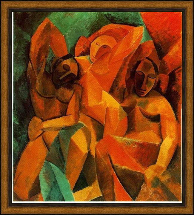 Framed Pablo Picasso three women painting