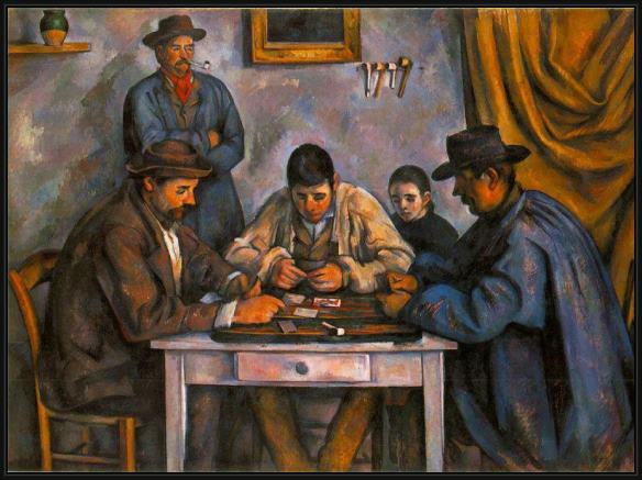 Framed Paul Cezanne card players painting