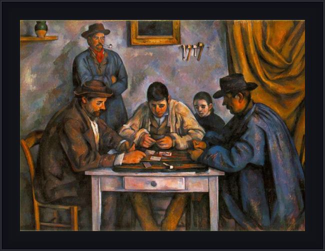 Framed Paul Cezanne card players painting