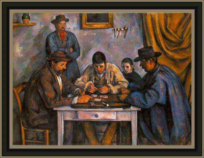 Framed Paul Cezanne card players painting