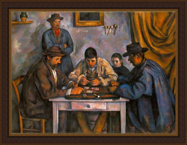 Framed Paul Cezanne card players painting