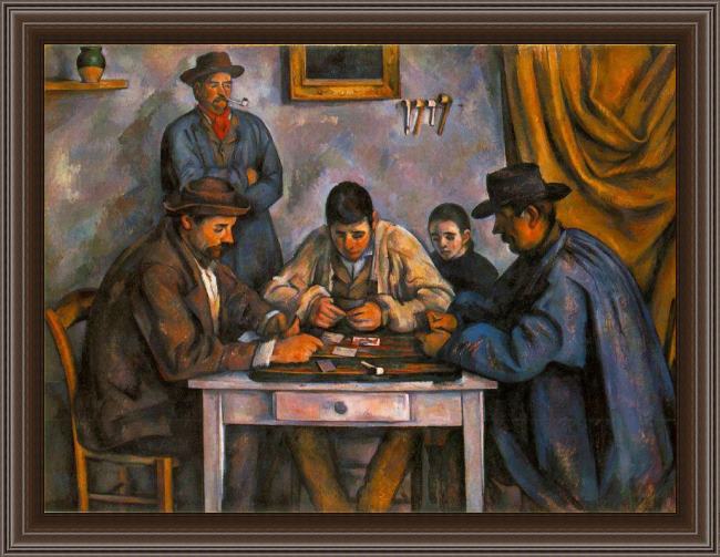 Framed Paul Cezanne card players painting