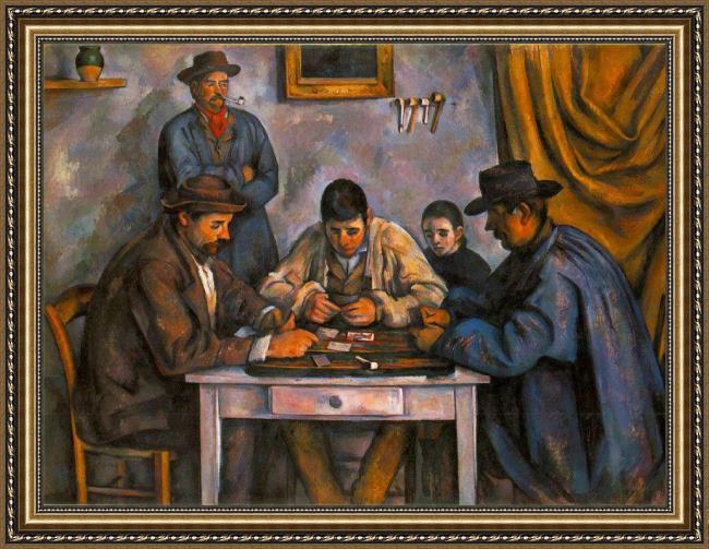 Framed Paul Cezanne card players painting