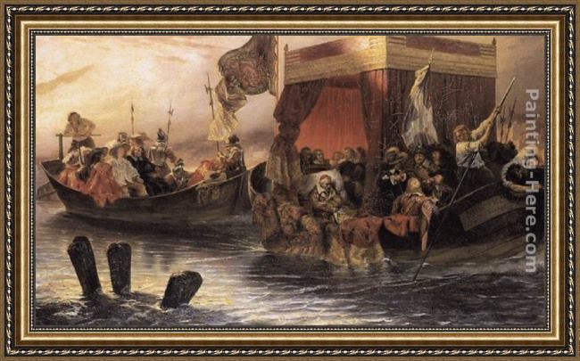 Framed Paul Delaroche the state barge of cardinal richelieu on the rhone painting