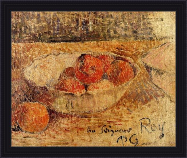 Framed Paul Gauguin fruit in a bowl painting