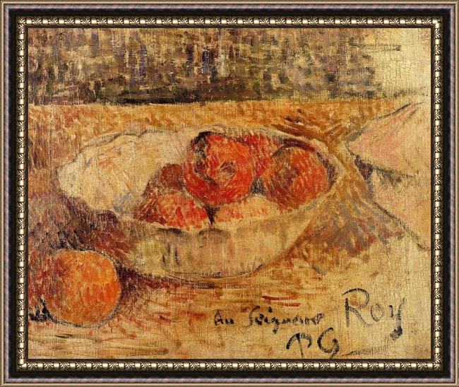 Framed Paul Gauguin fruit in a bowl painting