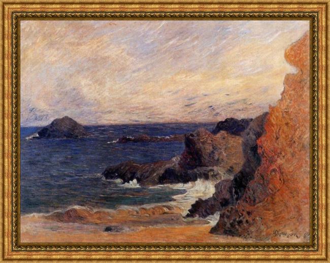 Framed Paul Gauguin rocky coast painting