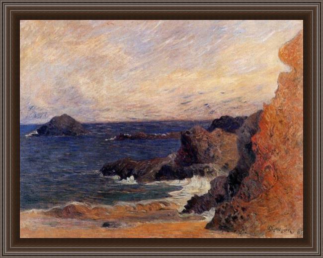 Framed Paul Gauguin rocky coast painting