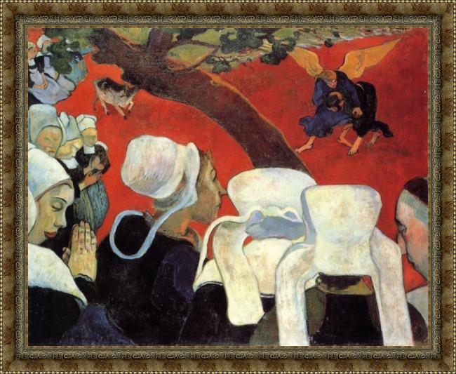 Framed Paul Gauguin the vision after the sermon painting