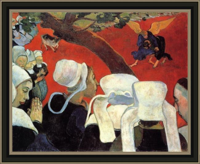 Framed Paul Gauguin the vision after the sermon painting