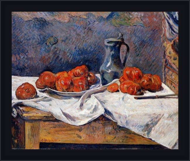 Framed Paul Gauguin tomatoes and a pewter tankard on a table painting