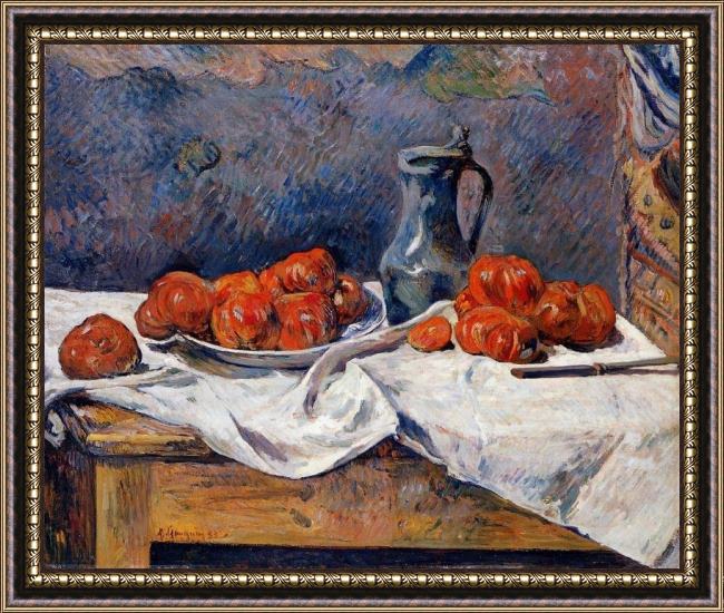 Framed Paul Gauguin tomatoes and a pewter tankard on a table painting