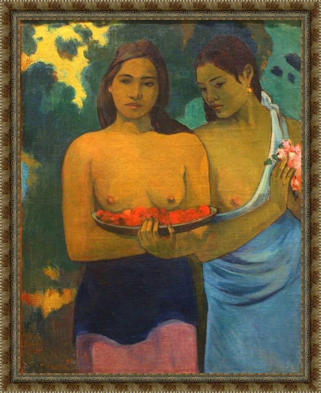 Framed Paul Gauguin two tahitian women painting