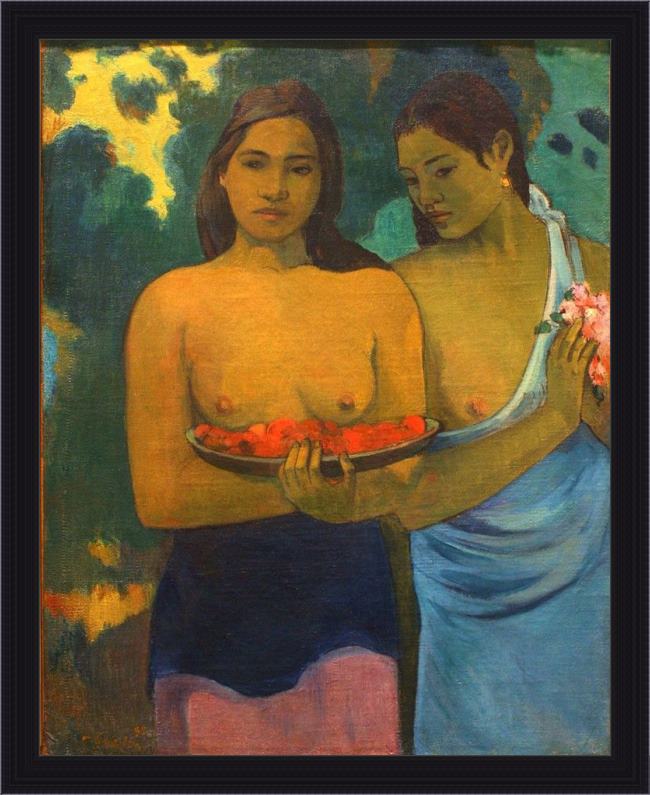 Framed Paul Gauguin two tahitian women painting