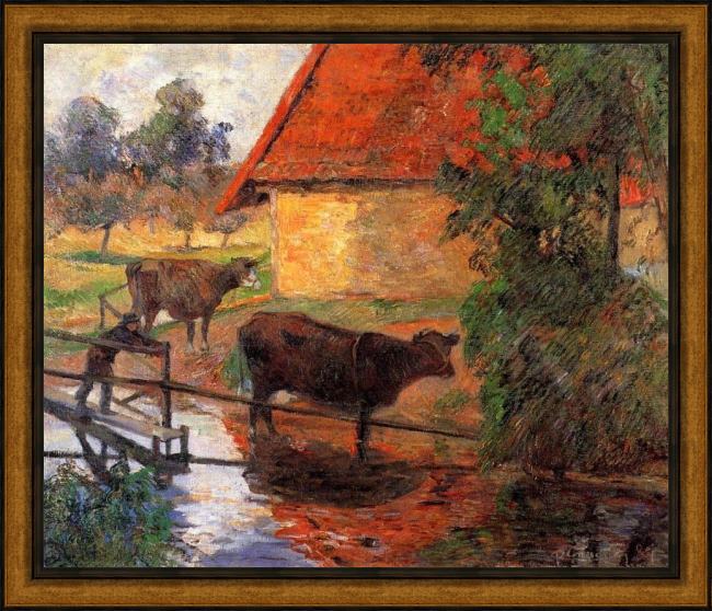 Framed Paul Gauguin watering place painting