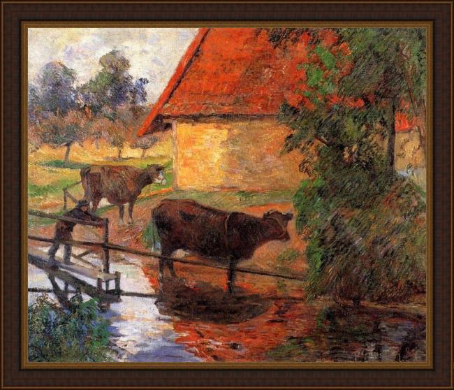 Framed Paul Gauguin watering place painting